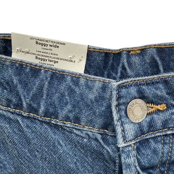 H&M & Denim Jeans Baggie Wide Leg 18 Blue Low Rise Ankle Button Fly NWT - Picture 9 of 11